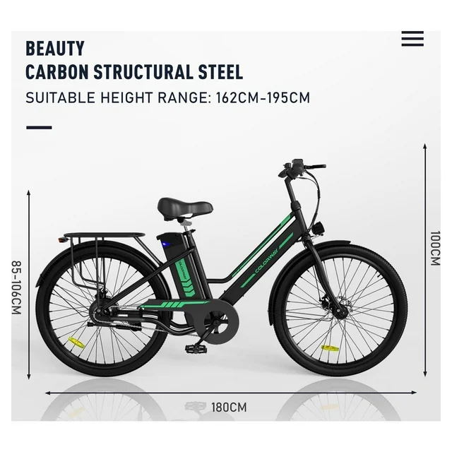COLORWAY 26 Electric Bike for Woman, 500W Powerful Motor, 36V 12AH Removable Battery E Bike, , Max. Speed 19.9MPH Electric Bicycle