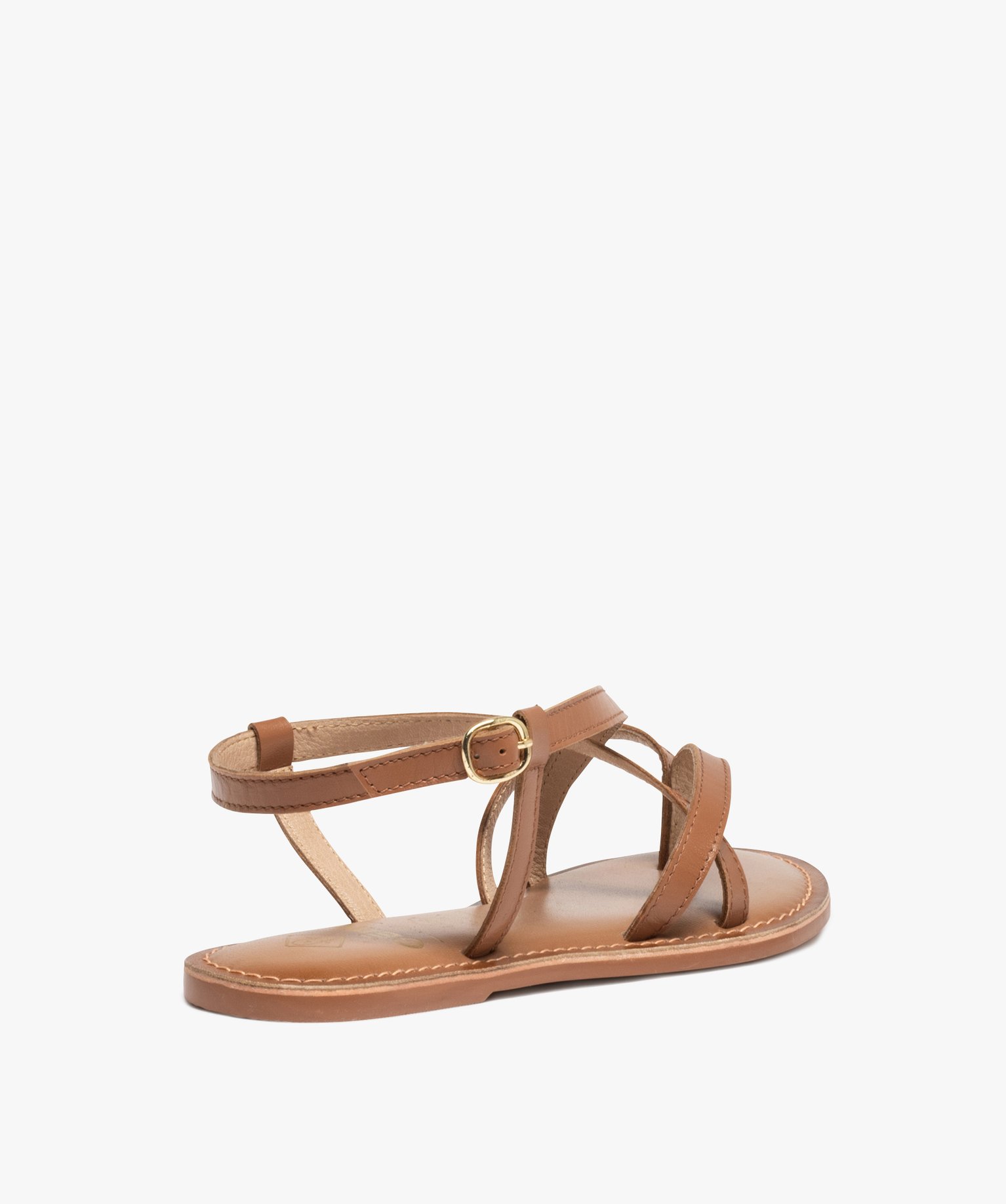 Nu-pieds femme en cuir fines brides spéciales pied large camel | GEMO