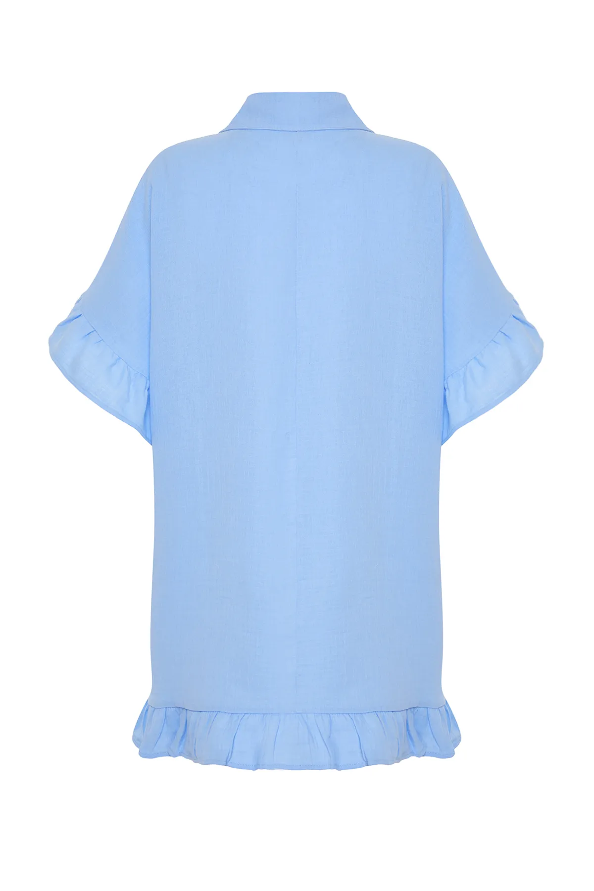 Trendyol Collection  Blaues Mini-Strandkleid mit gewebten Rüschen TBESS24EL00115