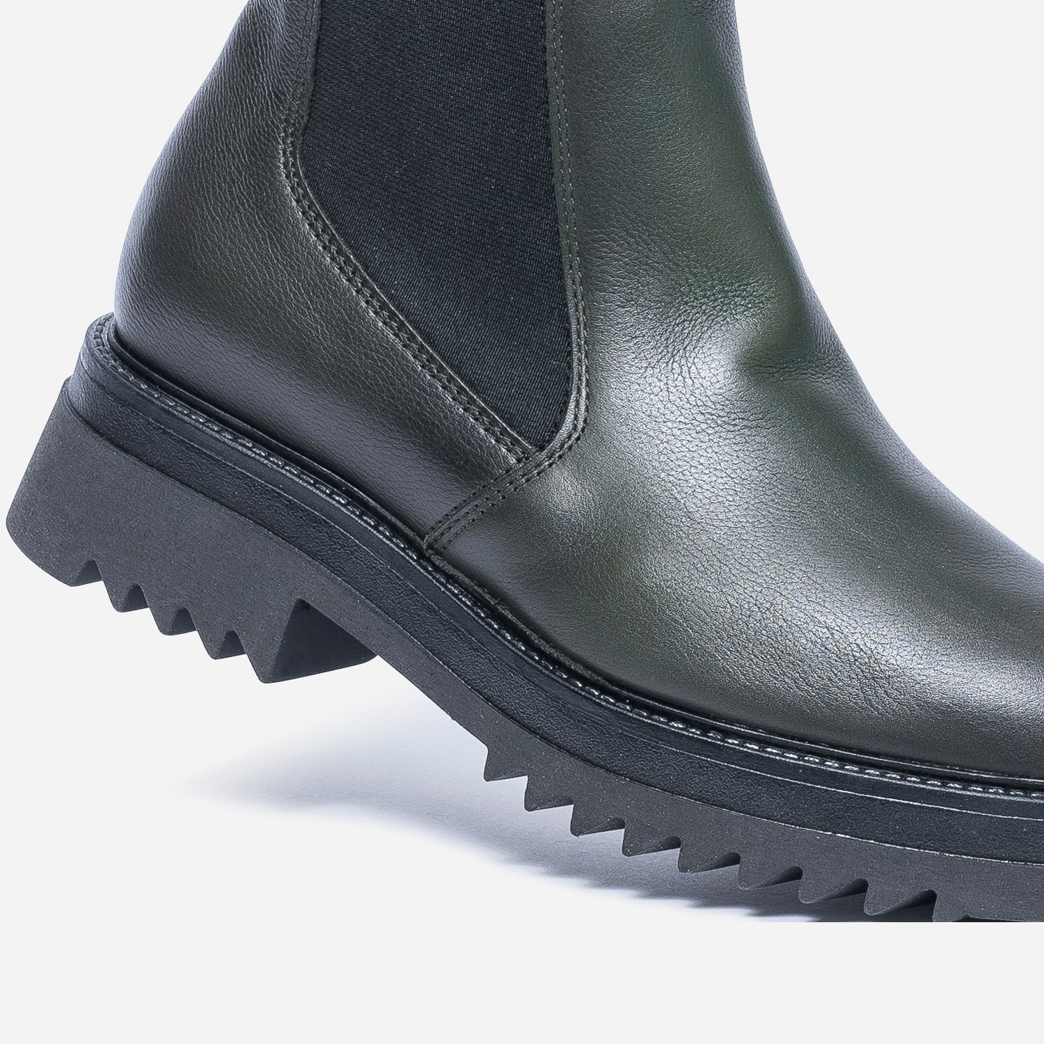 Chelsea boots TEXTO kaki en cuir à semelle crantée