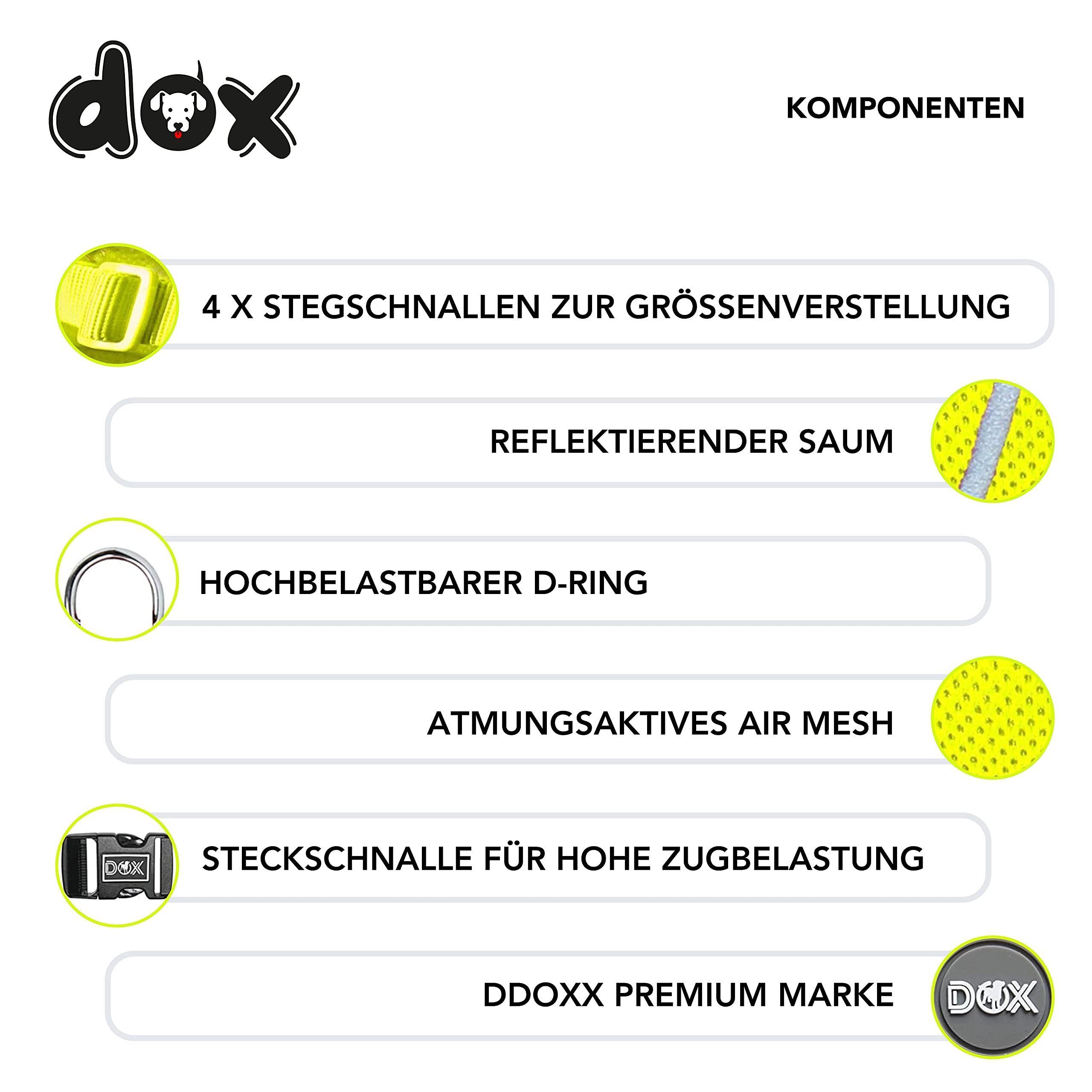 DDOXX Hunde-Geschirr Verstellbares, reflektierendes Hundegeschirr, ausbruchsicher, Gelb Hals: 20-28 Cm Brust: 32-44 Cm