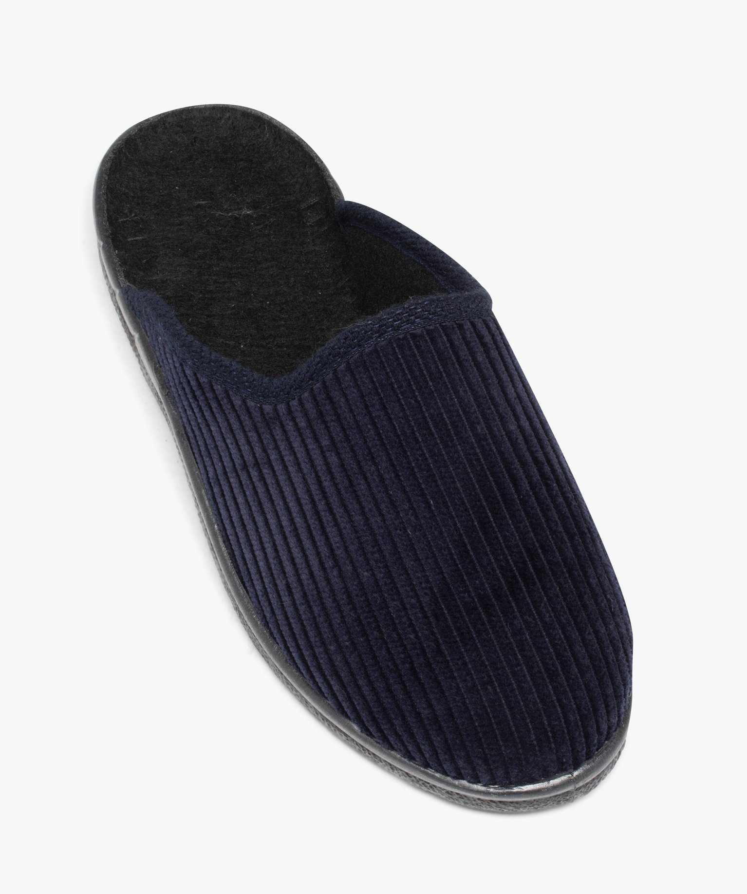Chaussons homme mules confort dessus en velours ctelé uni bleu | GEMO