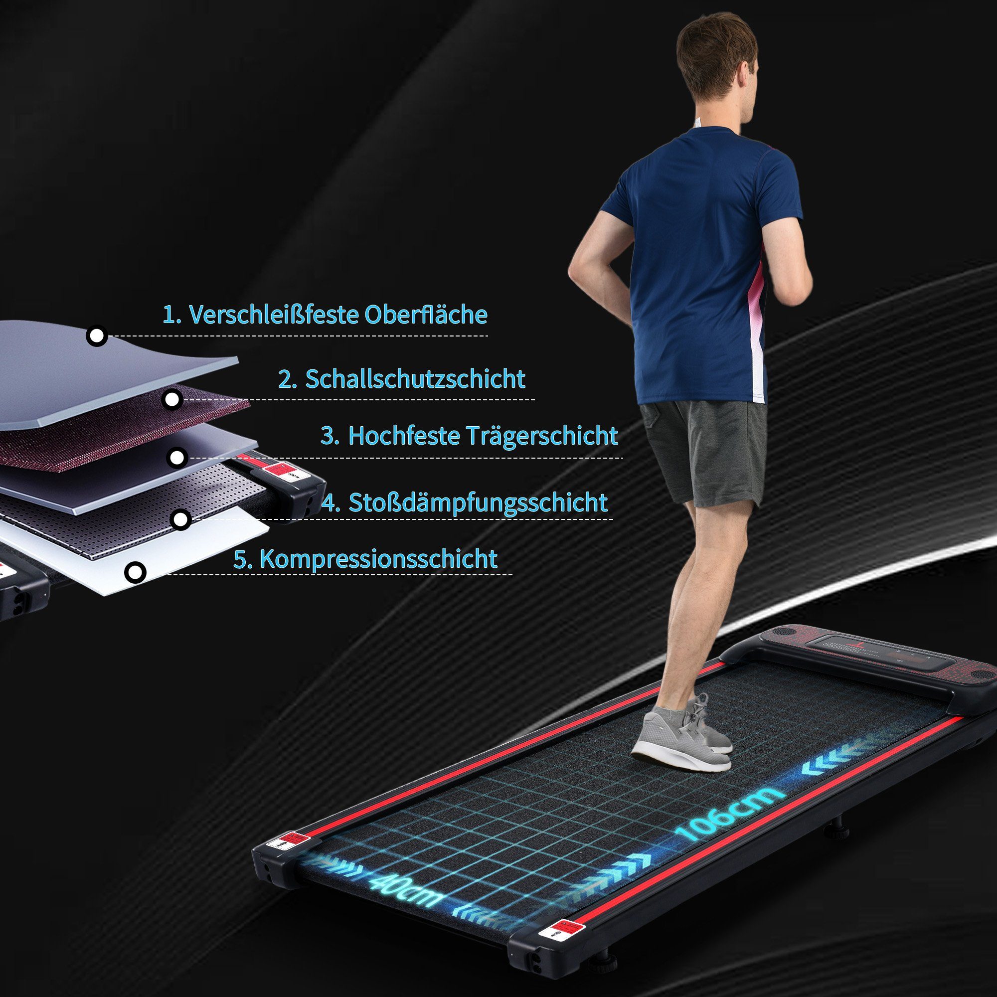 GLIESE Laufband Smart Home Flachbett-Laufband, mit Armband-Controller