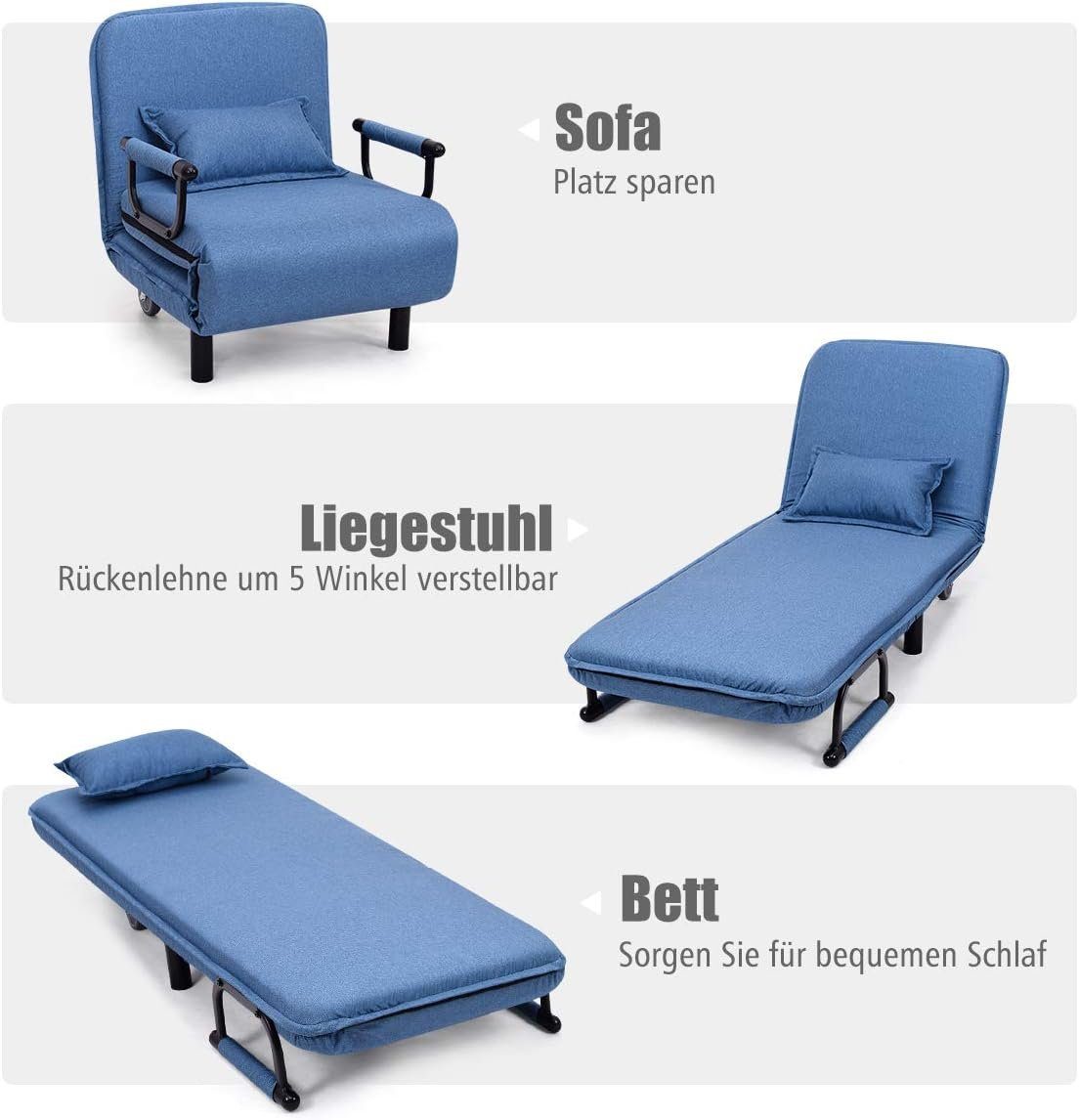 KOMFOTTEU Schlafsofa Klappsessel, mit verstellbarer Rückenlehne, bis 150kg