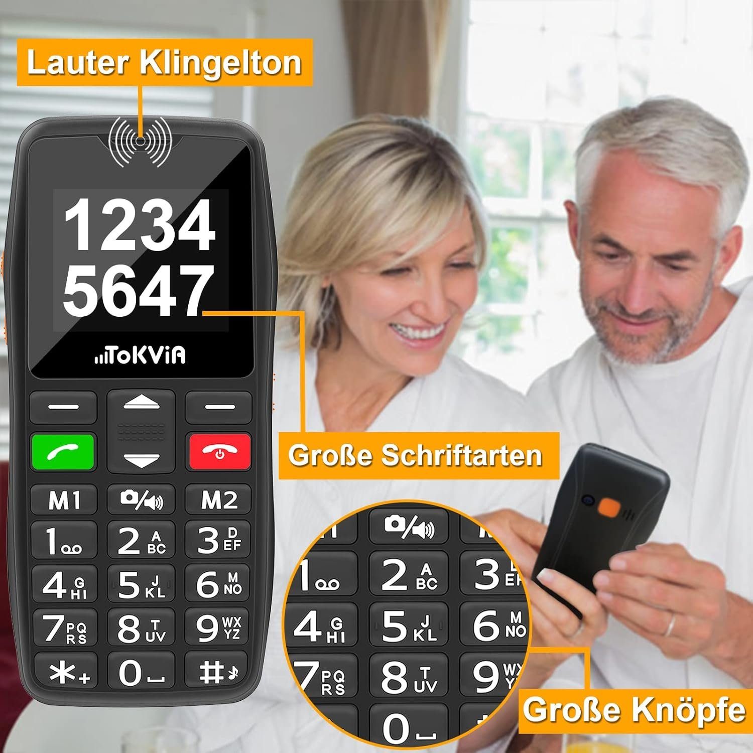 TOKVIA Seniorenhandy T102 GSM Handy m.großen Tasten Notruftaste ohne ertrag Seniorenhandy (64 GB Speicherplatz)