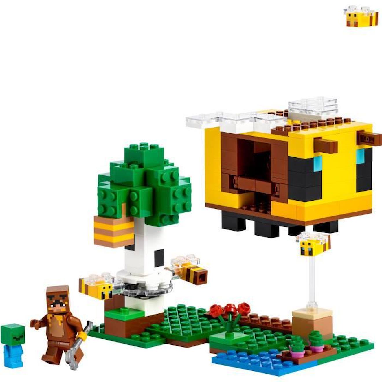 LEGO Minecraft 21241 La Cabane Abeille, Jouet, Ferme avec Maison, Zombie et Figurines Animaux blanc