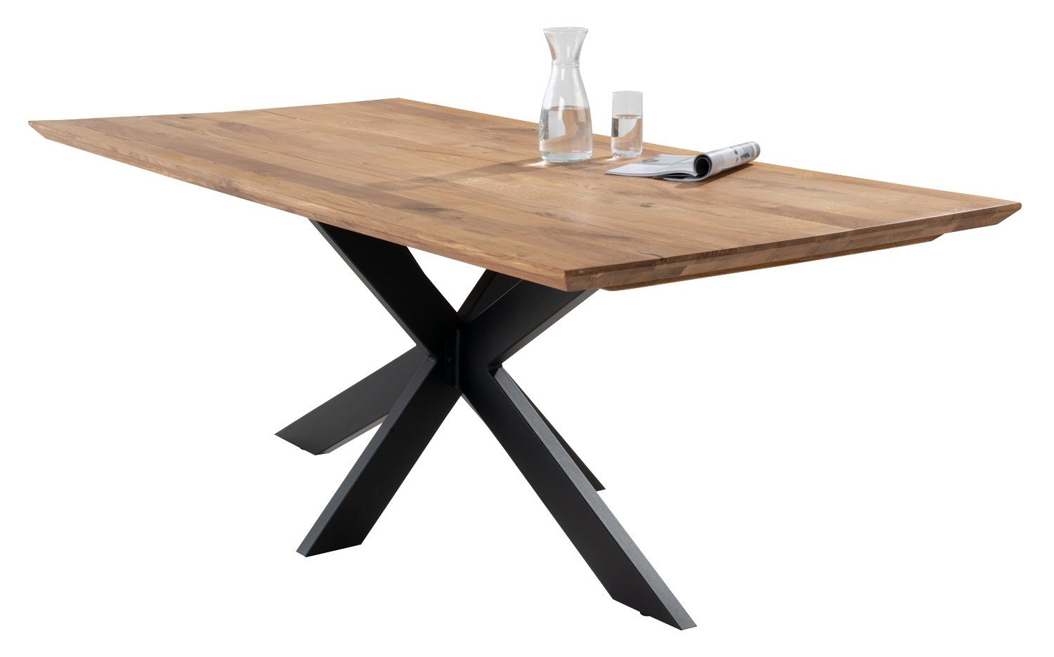 G+K Möbelvertriebs GmbH Esstisch CARMANT, 200 x 100 cm, Wildeiche massiv geölt, Doppel X-Gestell aus Metall