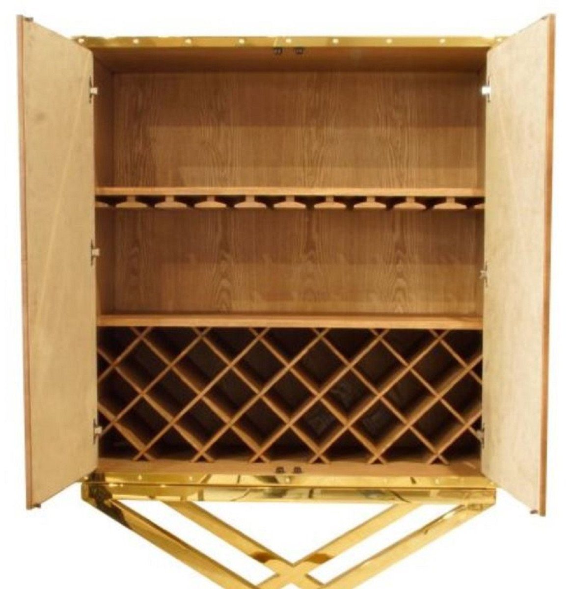 Casa Padrino Barschrank Luxus Barschrank Braun / Gold 108 x 48 x H. 180 cm - Edler Weinschrank mit 2 Türen - Luxus Bar Möbel