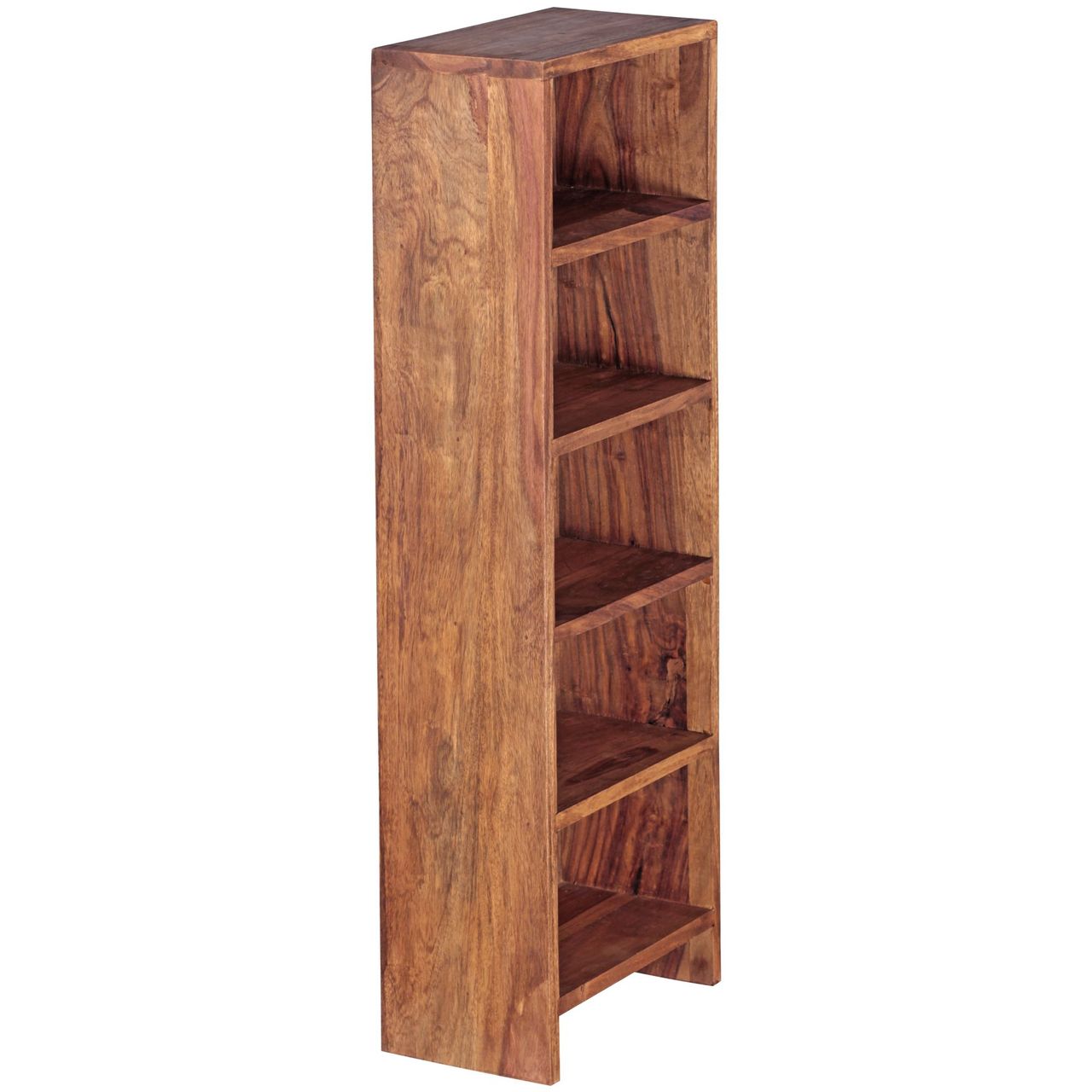 Wohnling CD Regal Massivholz Sheesham Standregal 90 cm hoch CD-Aufbewahrung 5 Fächer Bücherregal natur Landhaus-Stil
