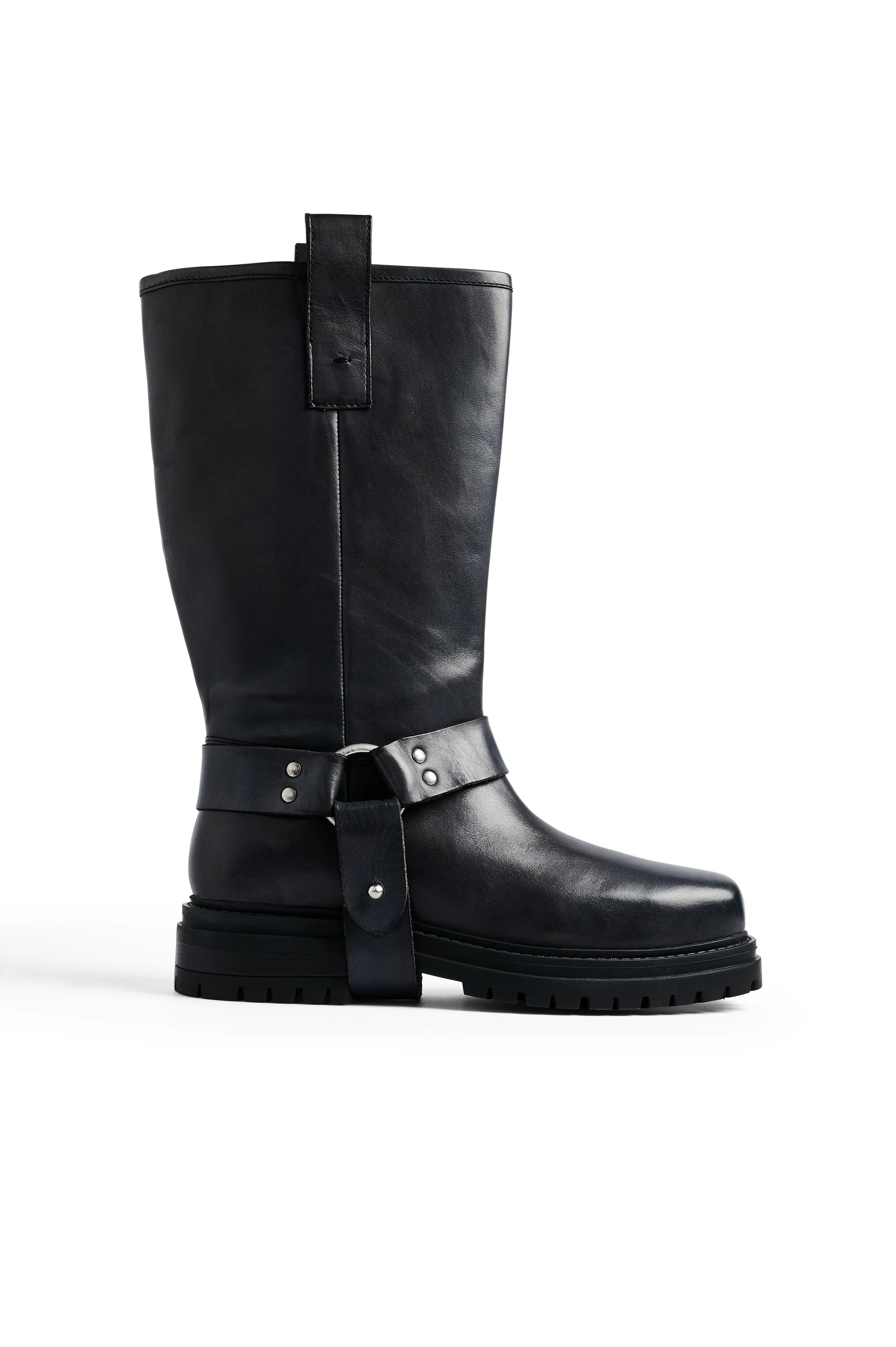 Kniehohe Bikerstiefel aus Leder