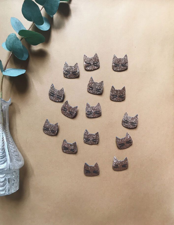 Broche chat or rose pailleté TENDRE CACTUS