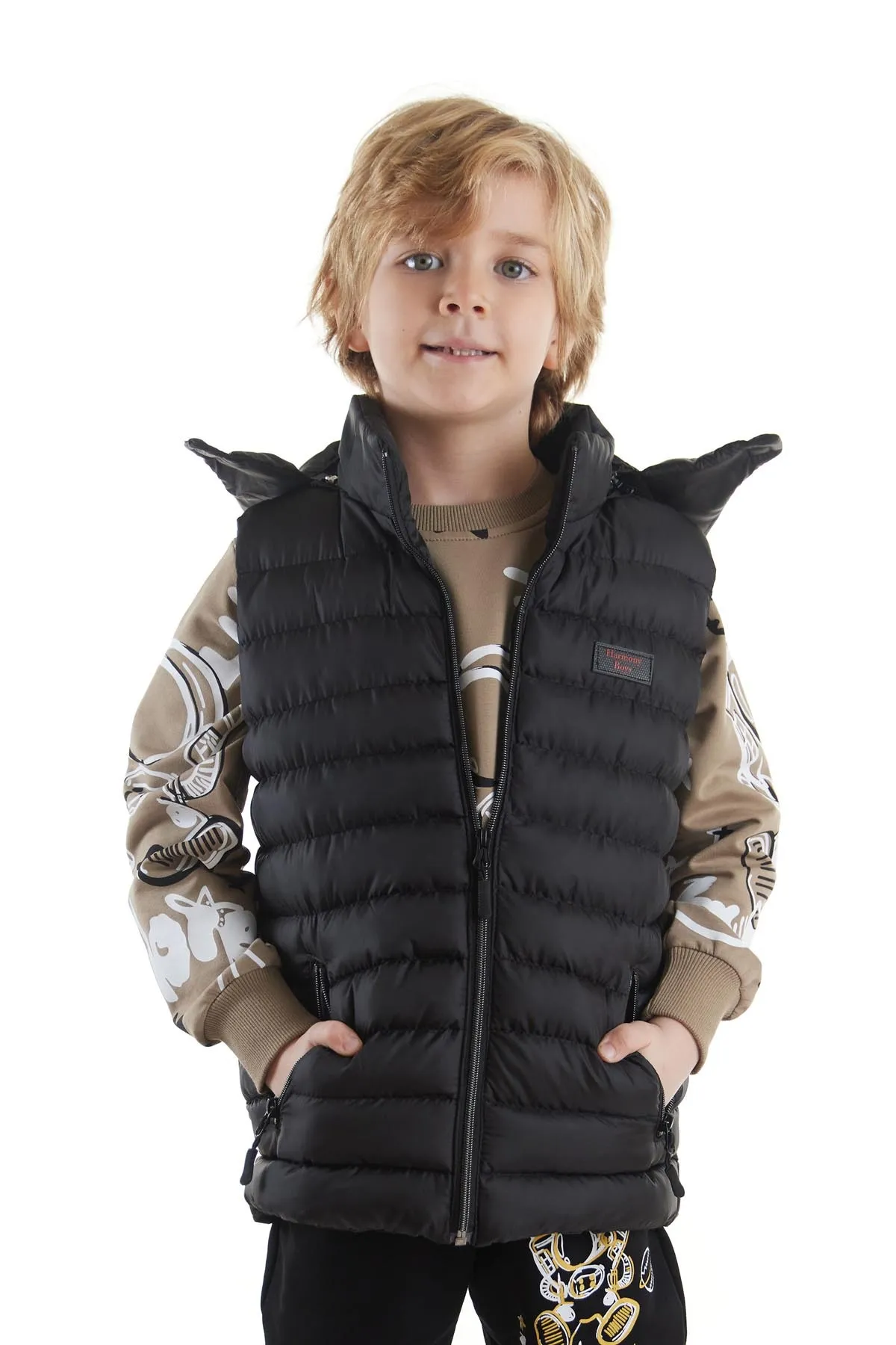 AHENGİM  Jungen-Modetrend-Pufferweste mit Kapuze Ak215051