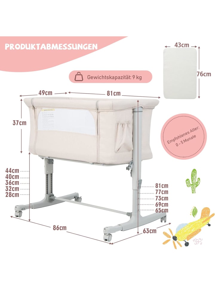 COSTWAY 3 in 1 Beistellbett in Beige günstig kaufen onesize