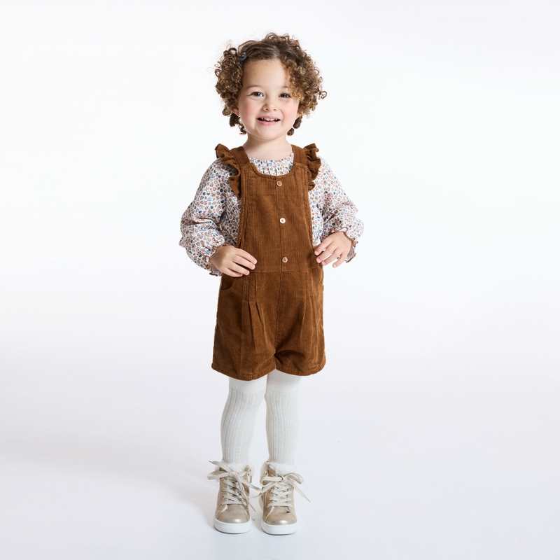 Robe pointelle à bretelles et tee-shirt marron bébé fille