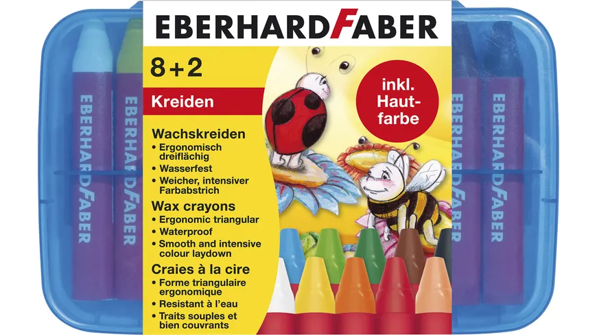EBERHARD FABER Wachsmalkreiden dreiflächig 8+2 Plastikbox