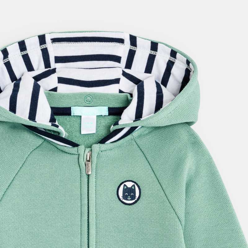 Gilet molleton nid d'abeille capuche amovible vert bébé garçon