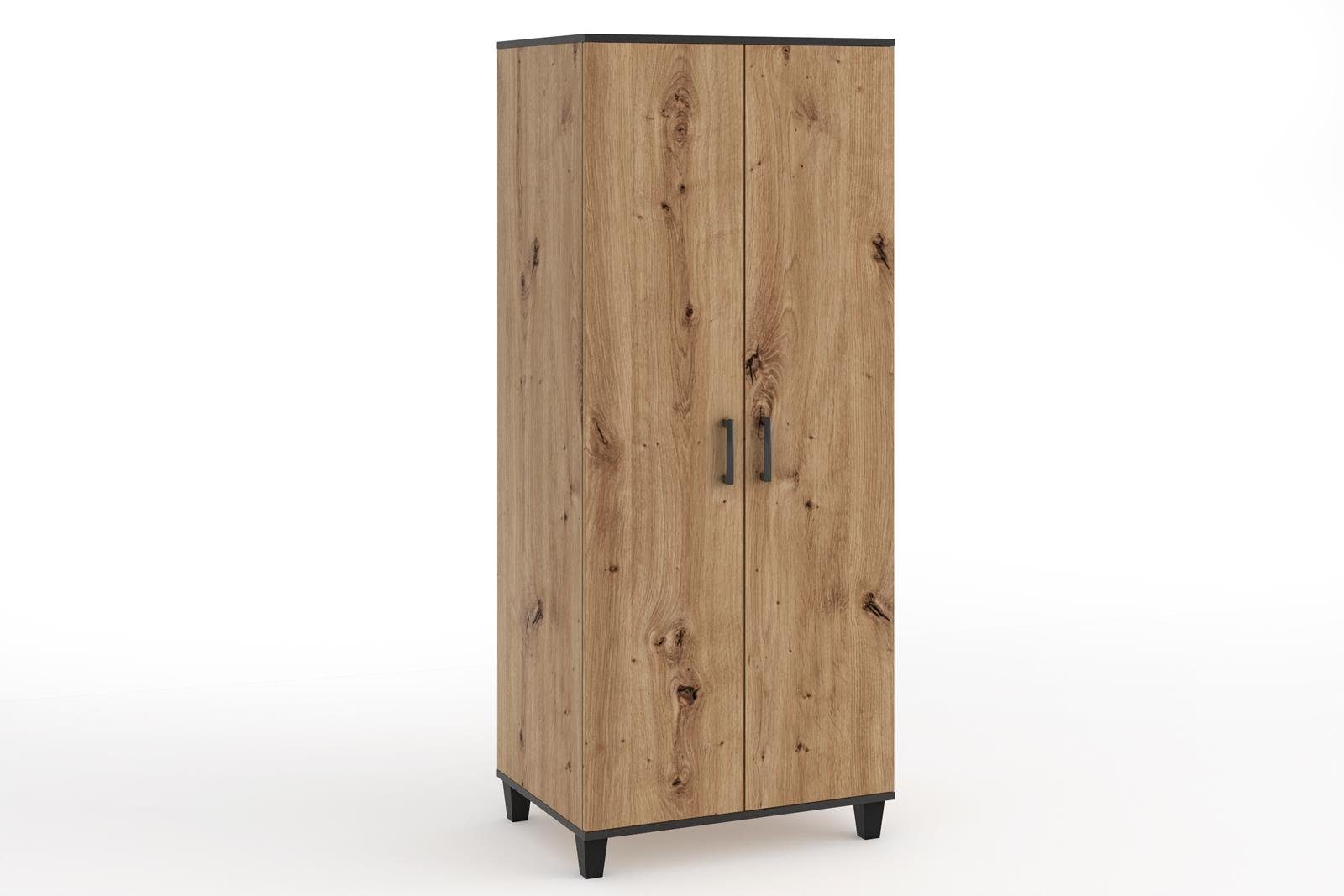 Beautysofa Stauraumschrank P12 (Holzbeine, Zweitüren Schränke) Schrank mit Kleiderstange und Einlegeböden