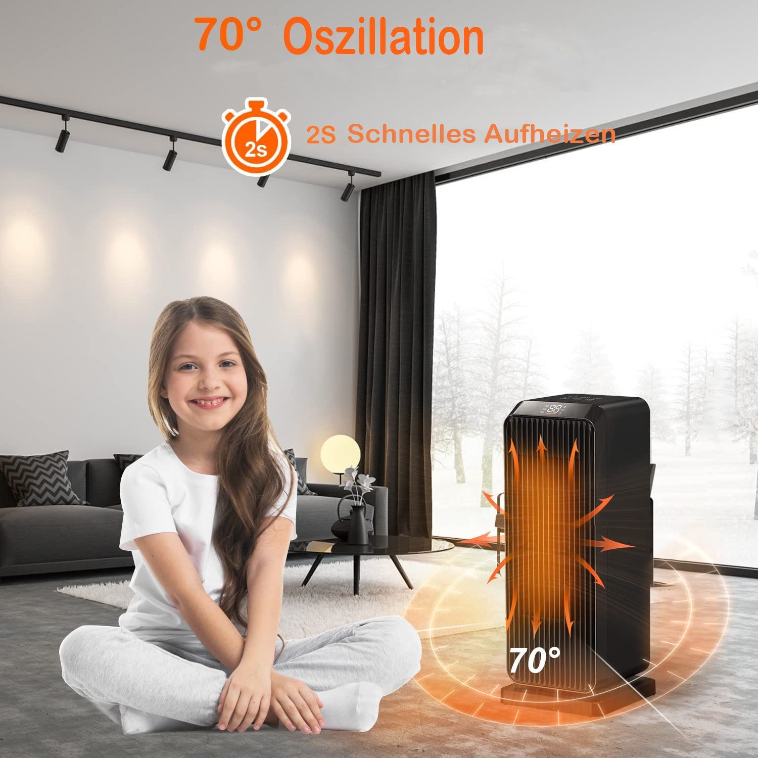 Mutoy Heizstrahler Heizlüfter,Keramikheizlüfter, Heizgerät, Heizung mit Fernbedienung, 1800 W, Heizlüfter energiesparend mit Oszillationsfunktion&Timer,3 Heizstufen
