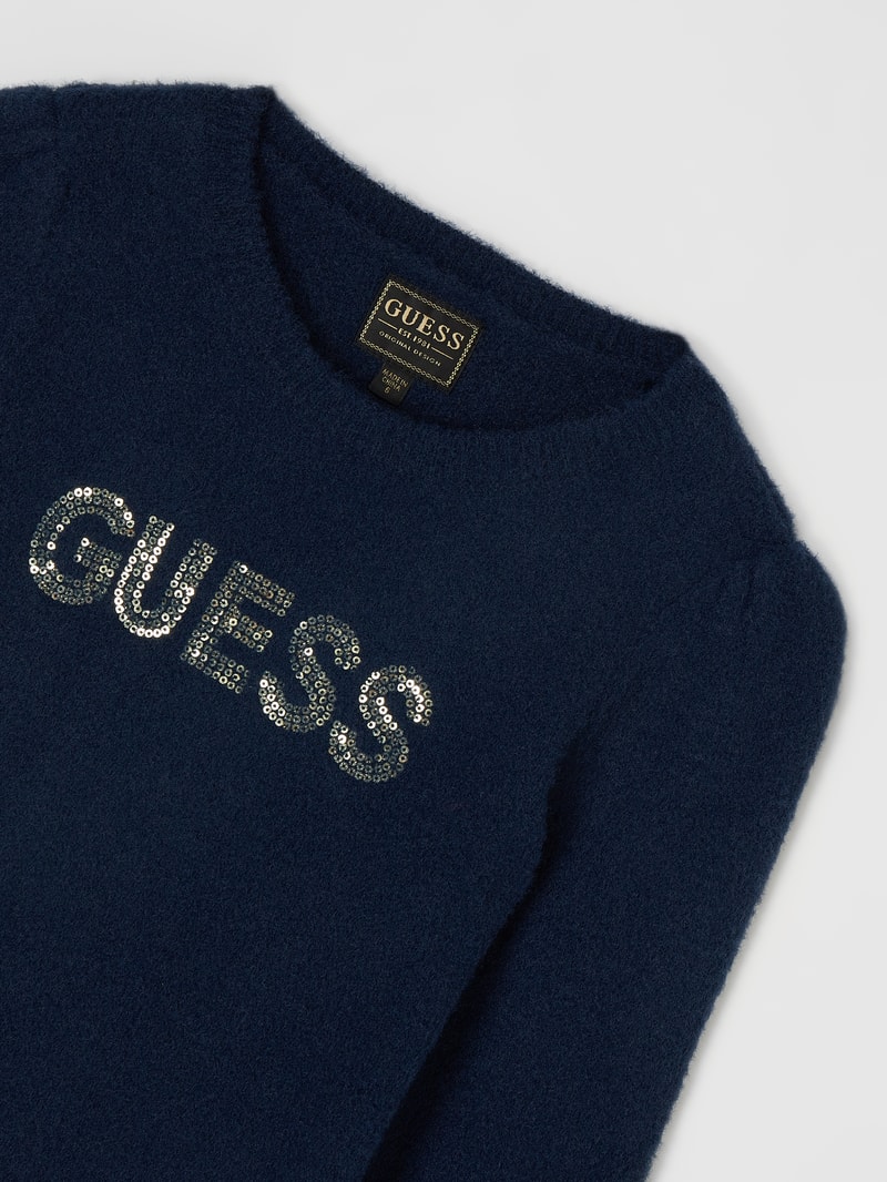 Pullover mit Logo aus Pailletten in marineblau