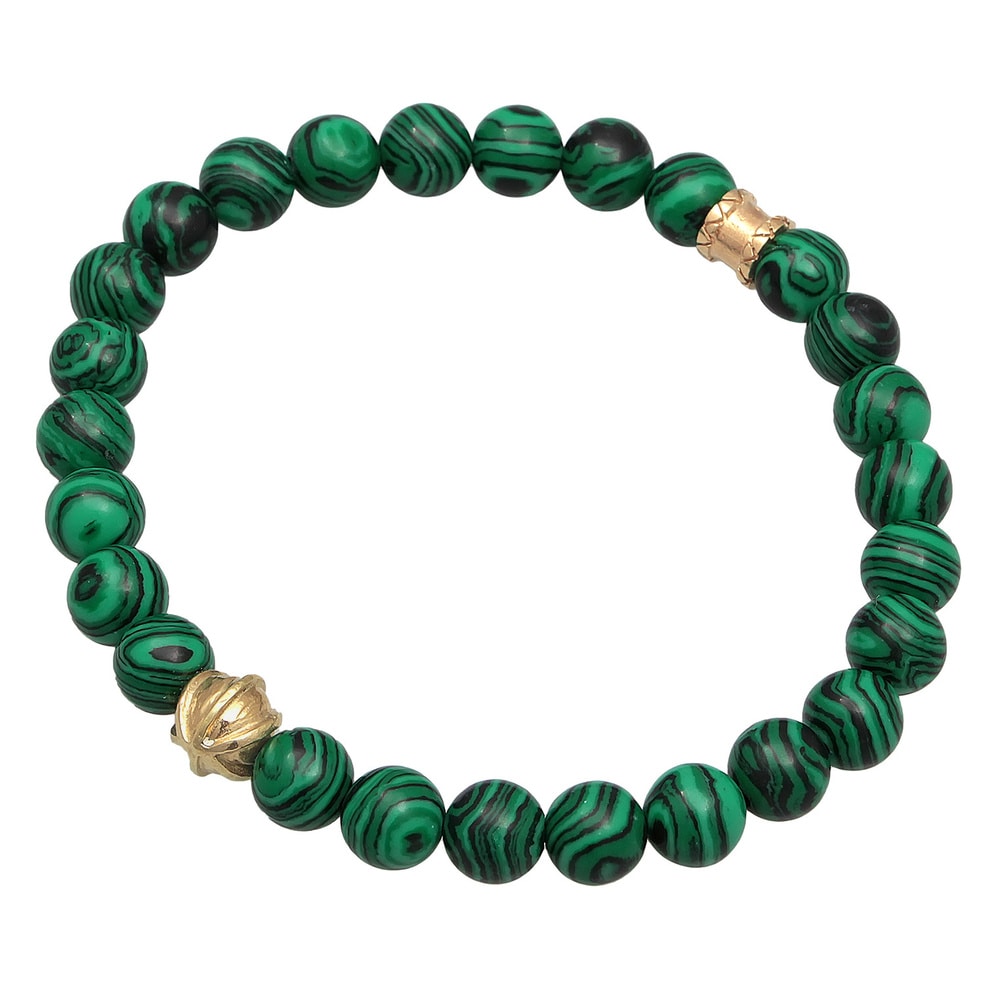 KUZZOI KUZZOI Bracelet Hommes oxydé Malachite look avec des boules d'agate en argent ste Bracelet