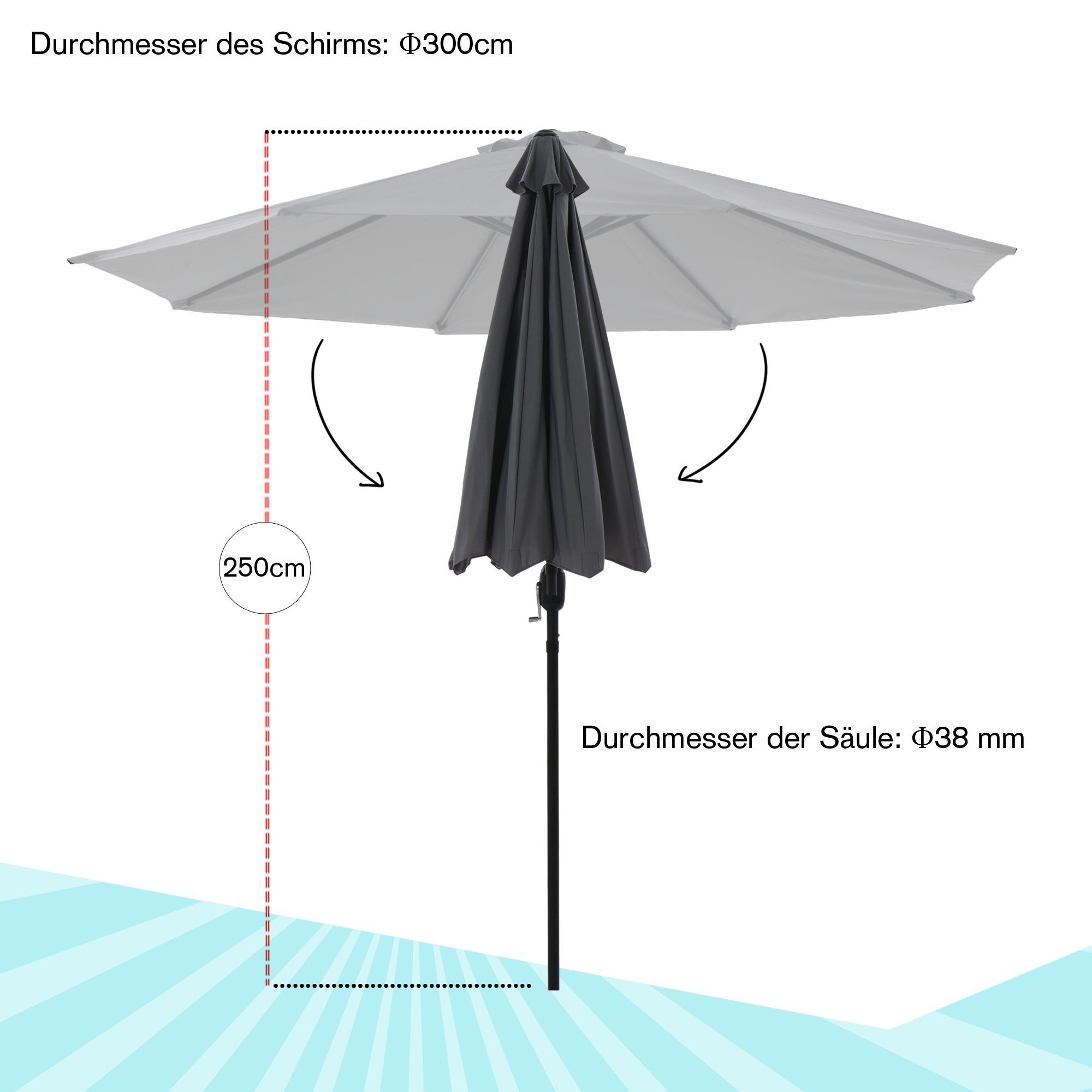 Mucola Sonnenschirm Sonnenschirm Ø3m LED Beleuchtung UV-Schutz Ampelschirm Sonnenschutz, Stück, Premium-Sonnenschirm, LED-Beleuchtung
