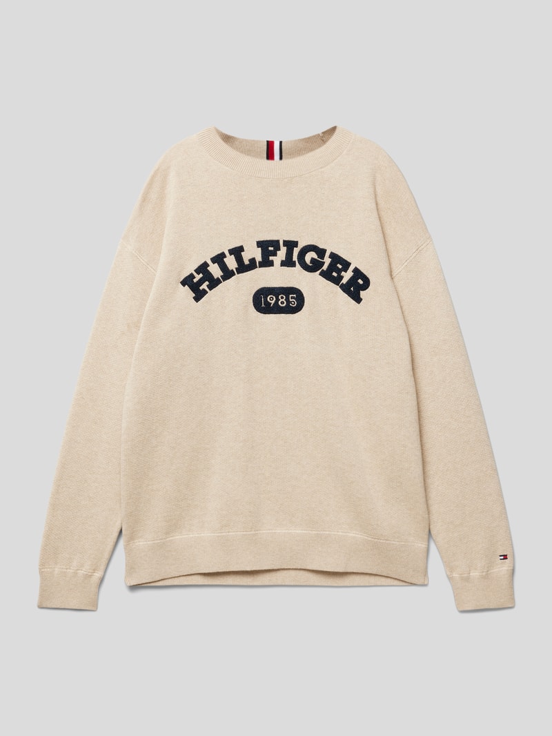 Strickpullover mit Label-Stitching Modell 'TERRY' in sand