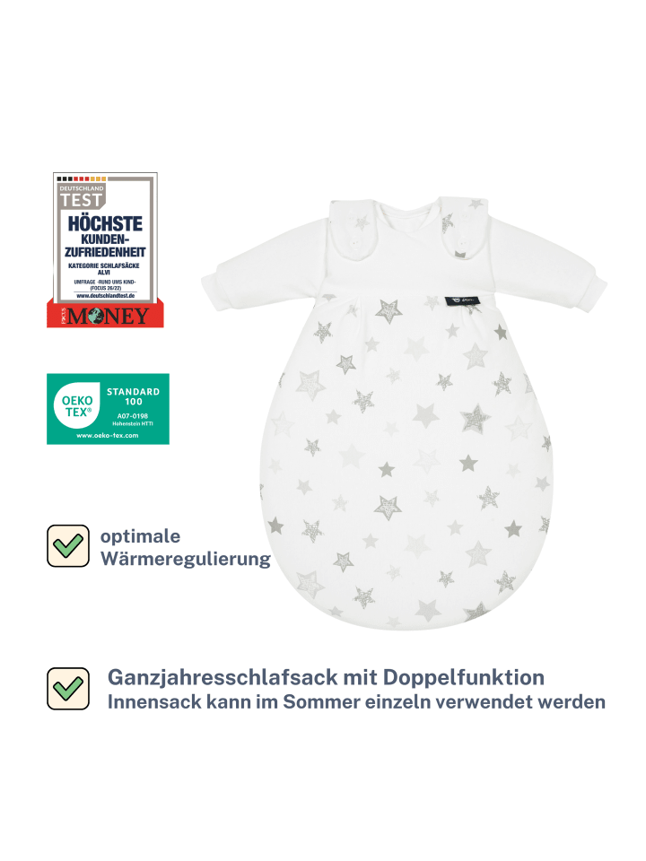 Alvi Schlafsack Baby Mäxchen 3tlg. Exclusiv in Silver Stars Silbergrau günstig kaufen