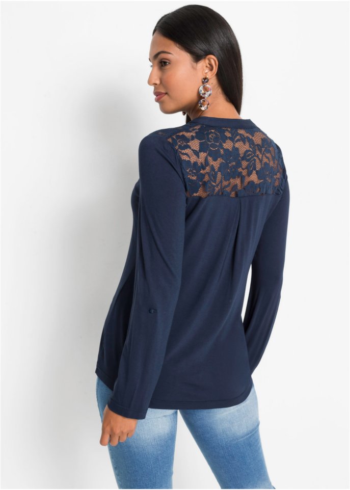 Henleyshirt mit Spitzeneinsatz