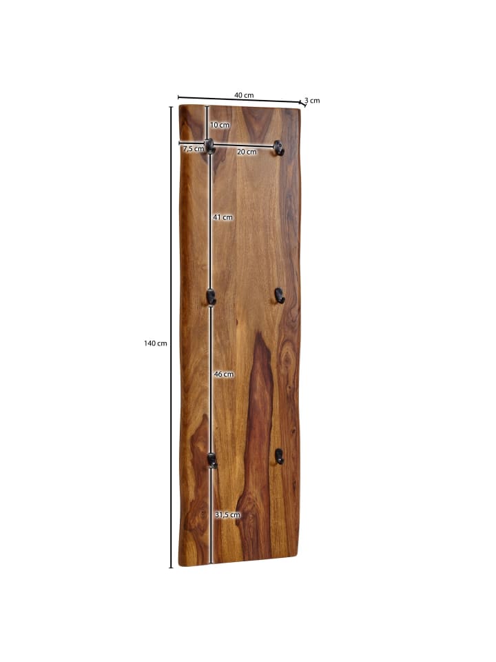 KADIMA DESIGN Wandgarderobe Massivholz / Metall 40x140x7 cm mit Baumkante günstig kaufen onesize