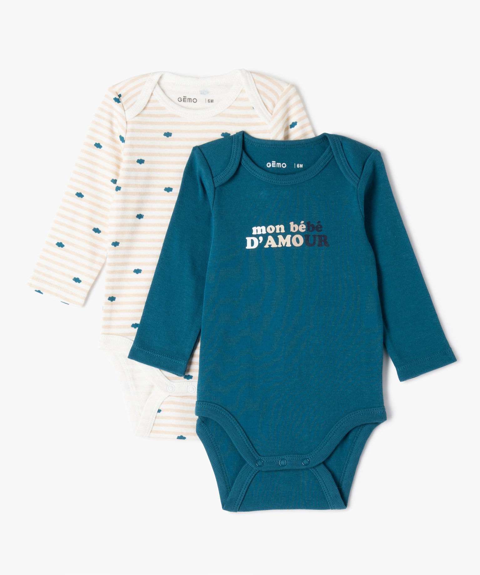 Body bébé imprimé à manches longues (lot de 2) beige | GEMO