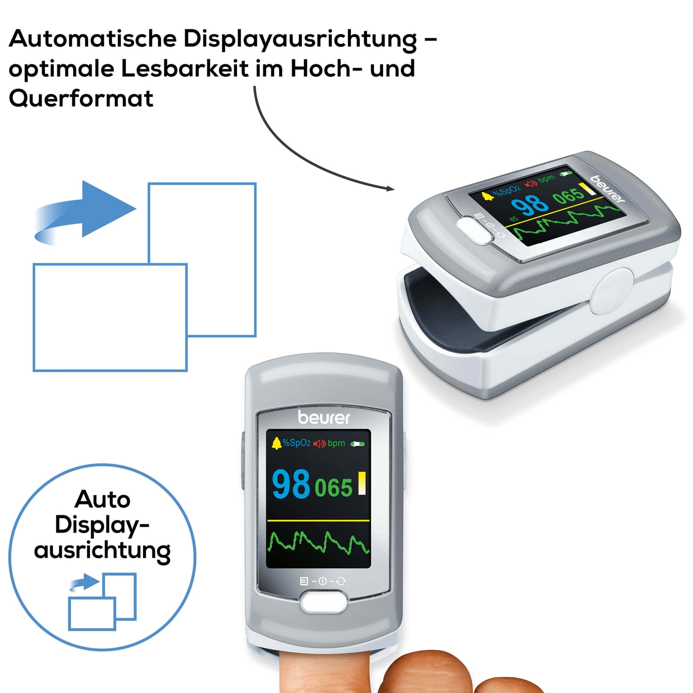 Beurer Pulsoximeter PO 80-Pulsoximeter zur Messung der Sauerstoffsättigung & Herzfrequenz mit PC-Schnittstelle