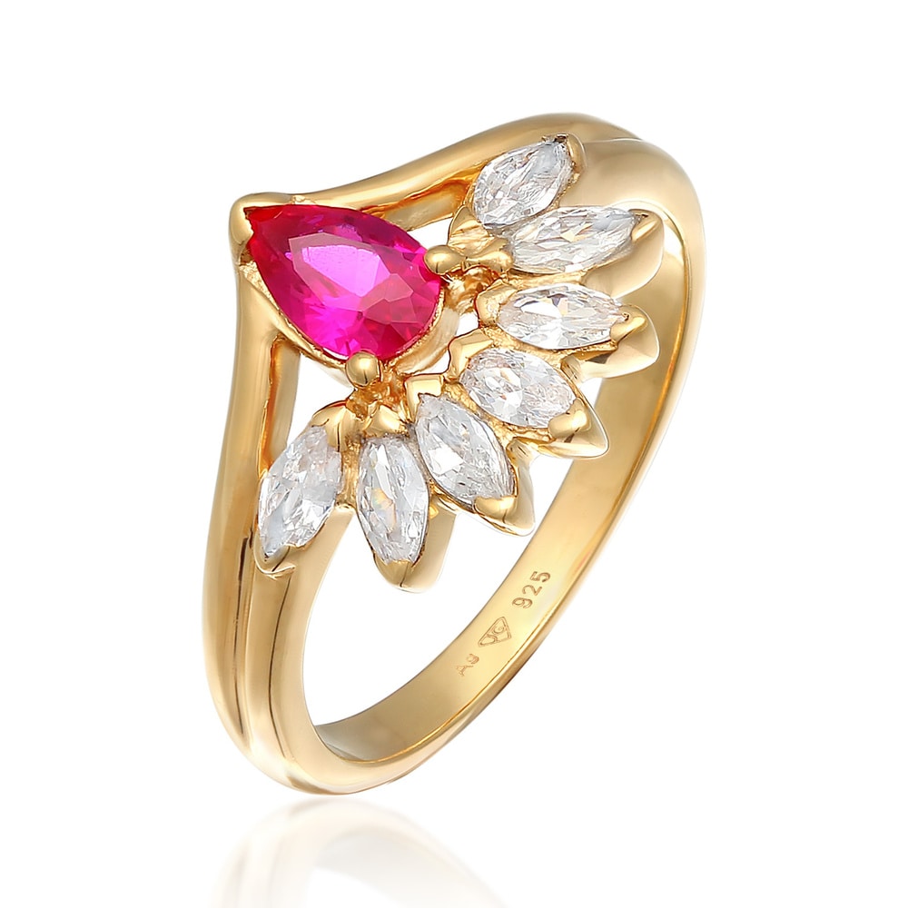 Elli Elli Bague Femmes Glamoureux ovale avec rubis synth. et zirconium en argent sterl Bague