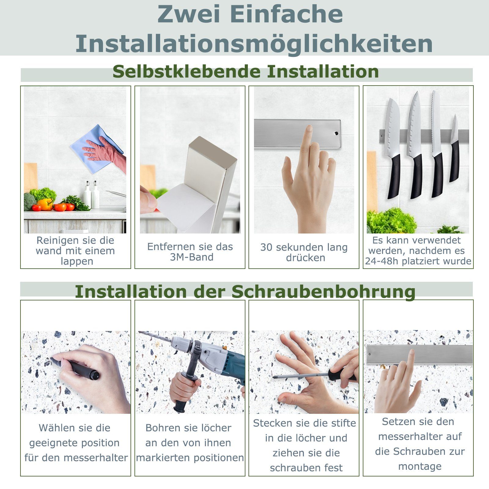 TolleTour Wand-Magnet Messer-Leiste Magnetleiste Messer 40cm - selbstklebend mit 3M magnetisch