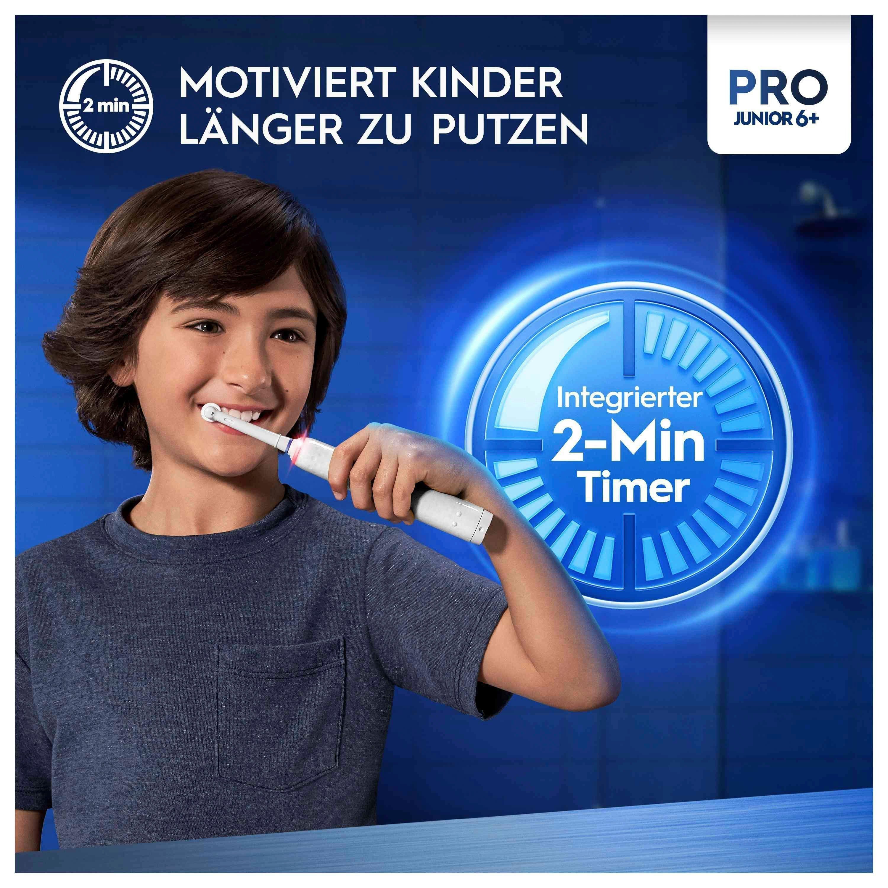 Oral-B Elektrische Zahnbürste Pro Junior, Aufsteckbürsten: 2 St., Drucksensor