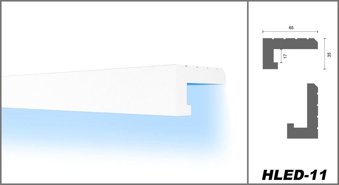 HEXIMO Eckprofil HLED 11 (LED-Schattenfugenprofil Stuckleisten, indirekte Beleuchtung XPS-Styropor-Trockenbau-Decke Stuck-Styropor-Deckenleisten (Muster HLED 11)