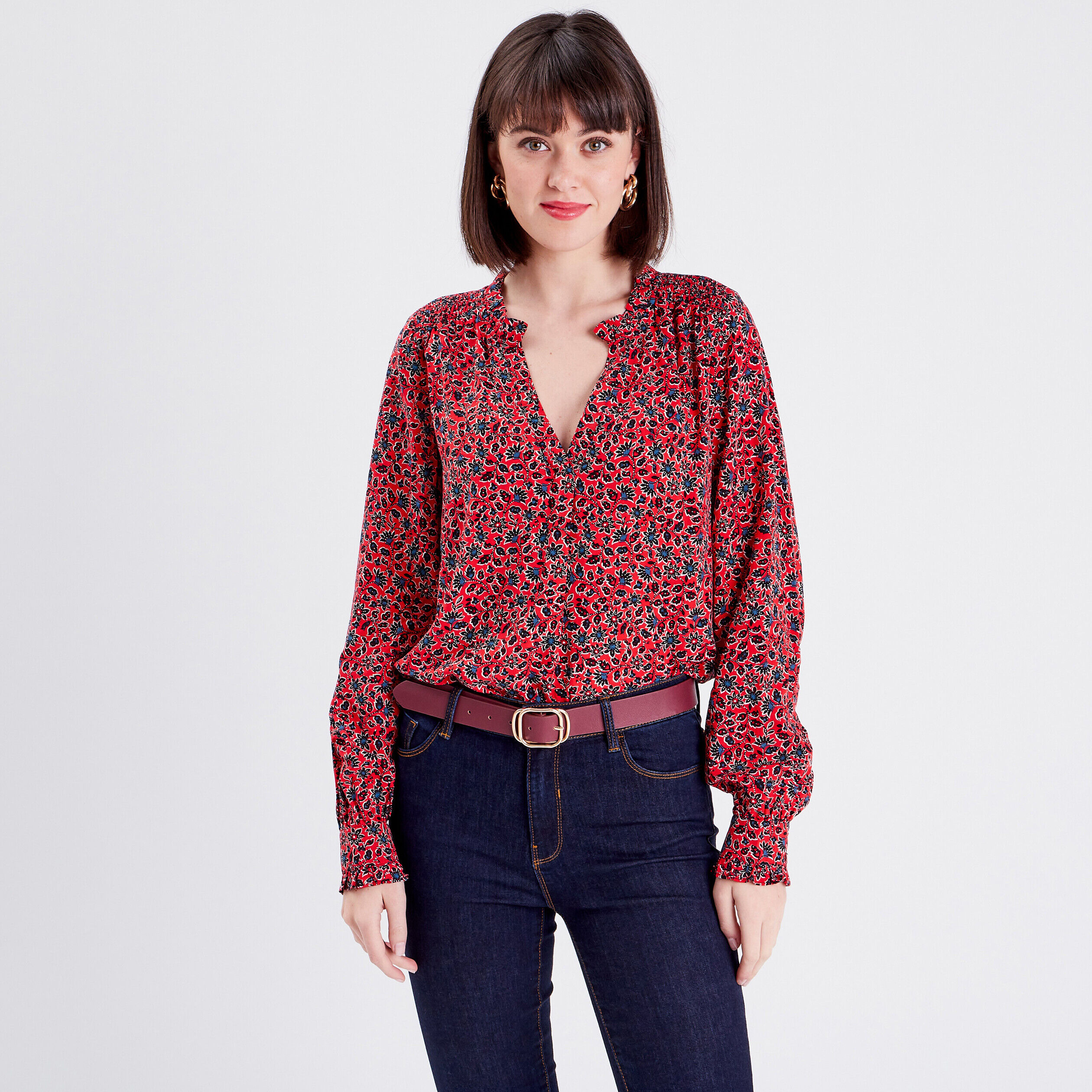 Blouse manches longues rouge femme | Cache Cache