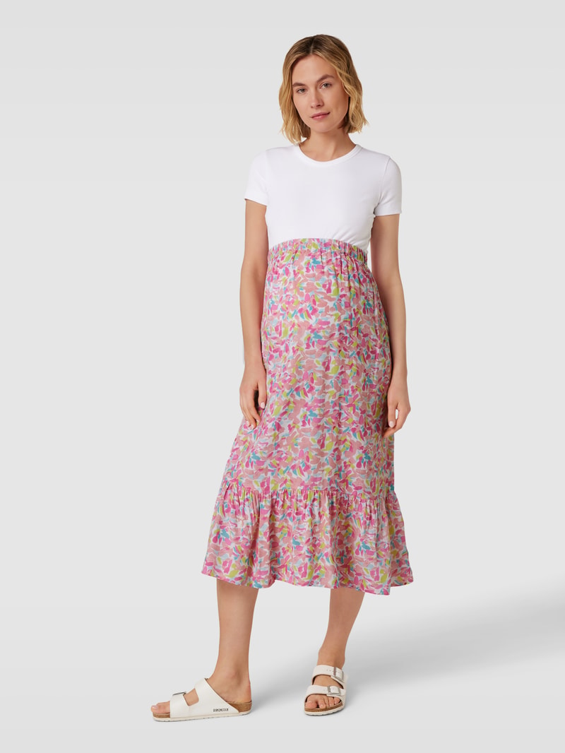 Umstands-Midirock aus Viskose mit floralem Muster Modell 'Casey' in pink