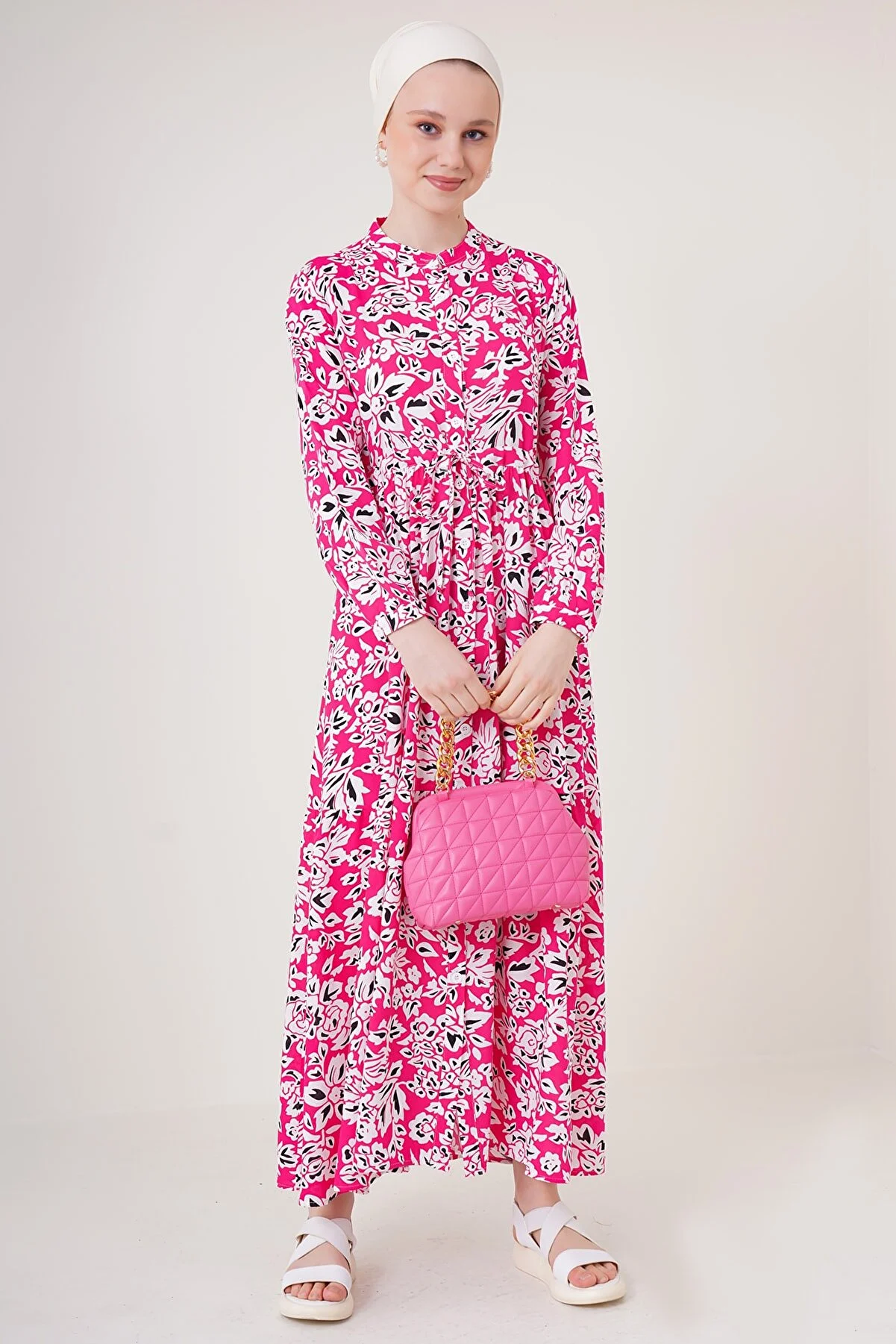 Bigdart  2144 Wunderschönes Hijab-Kleid mit Kragen – Fuchsia