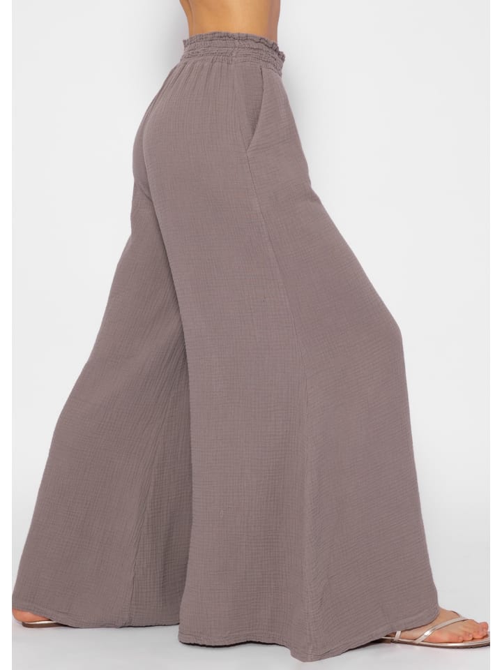 SASSYCLASSY Musselin Pants mit weitem Bein in Taupe günstig kaufen