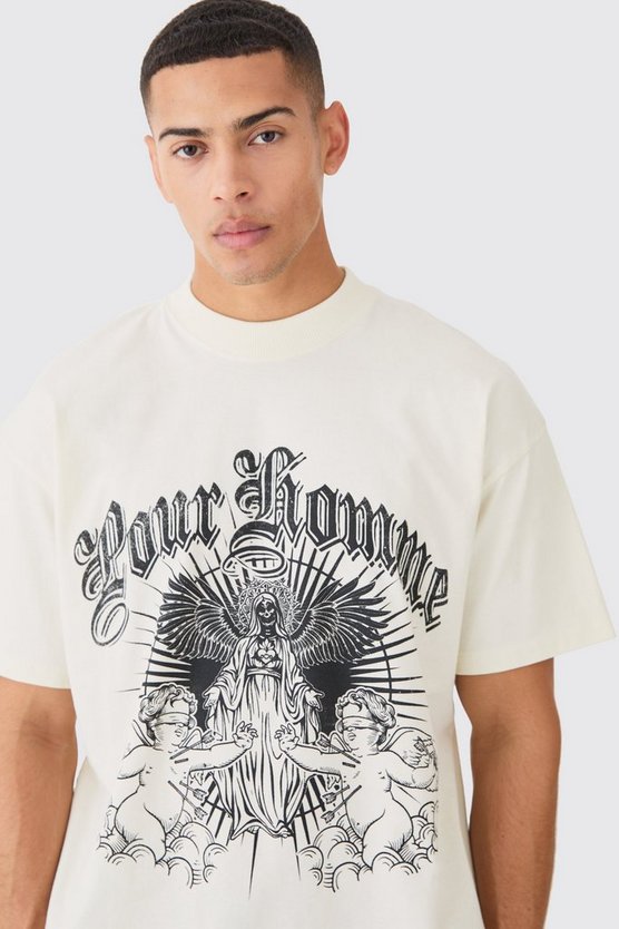 Oversize T-Shirt mit Pour Homme Print