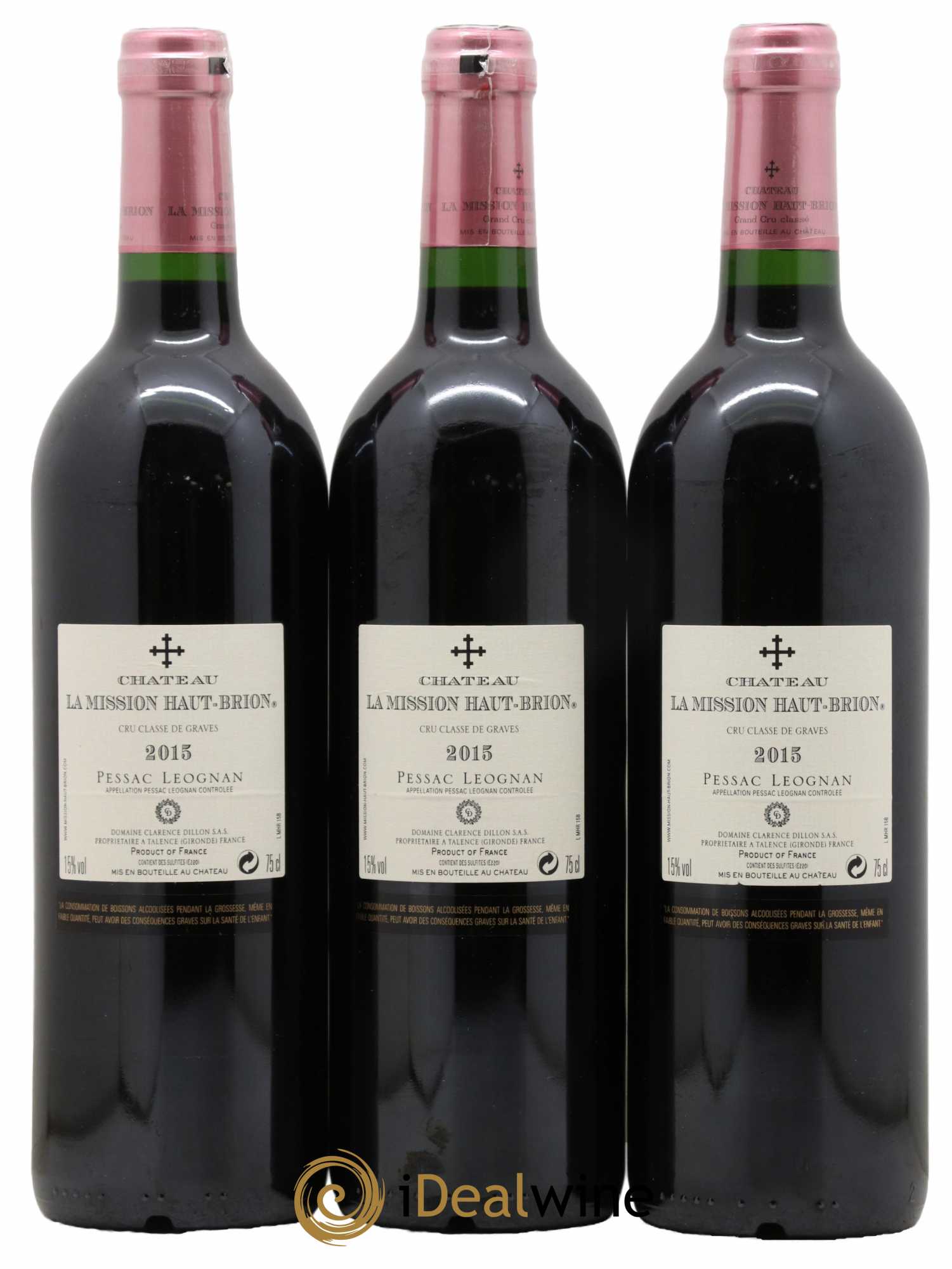 Château La Mission Haut-Brion Cru Classé de Graves  2015 - Lot de 3 Bouteilles
