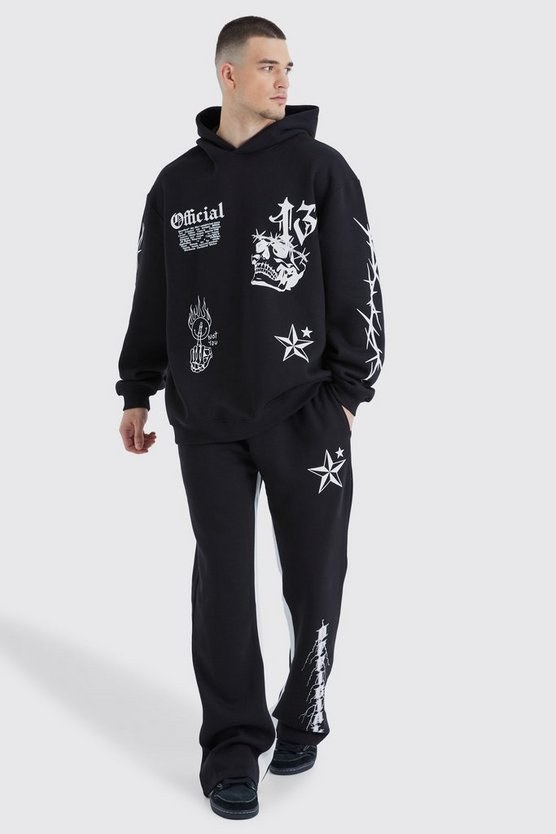 Tall Oversize Trainingsanzug mit Graffiti-Print und Kapuze