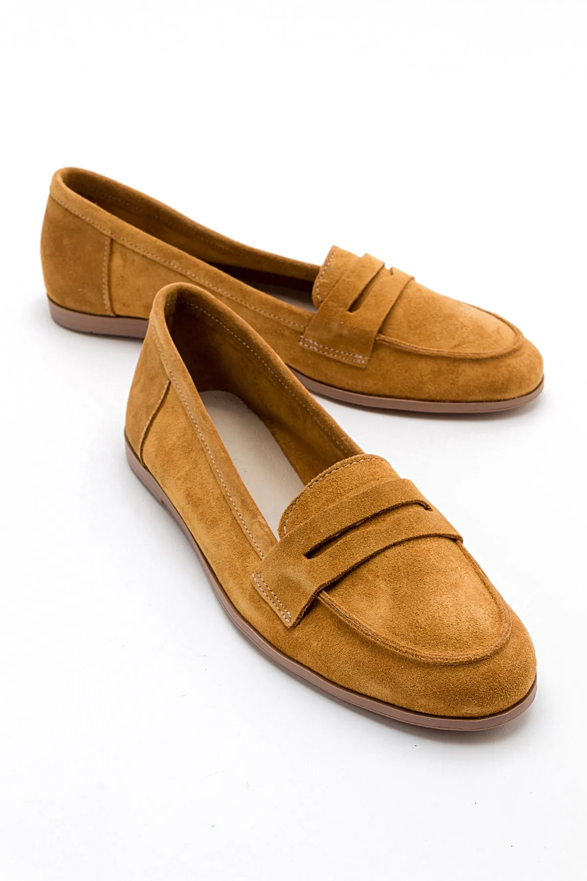 LuviShoes  F02 Damen-Ballerinas aus senffarbenem Wildleder