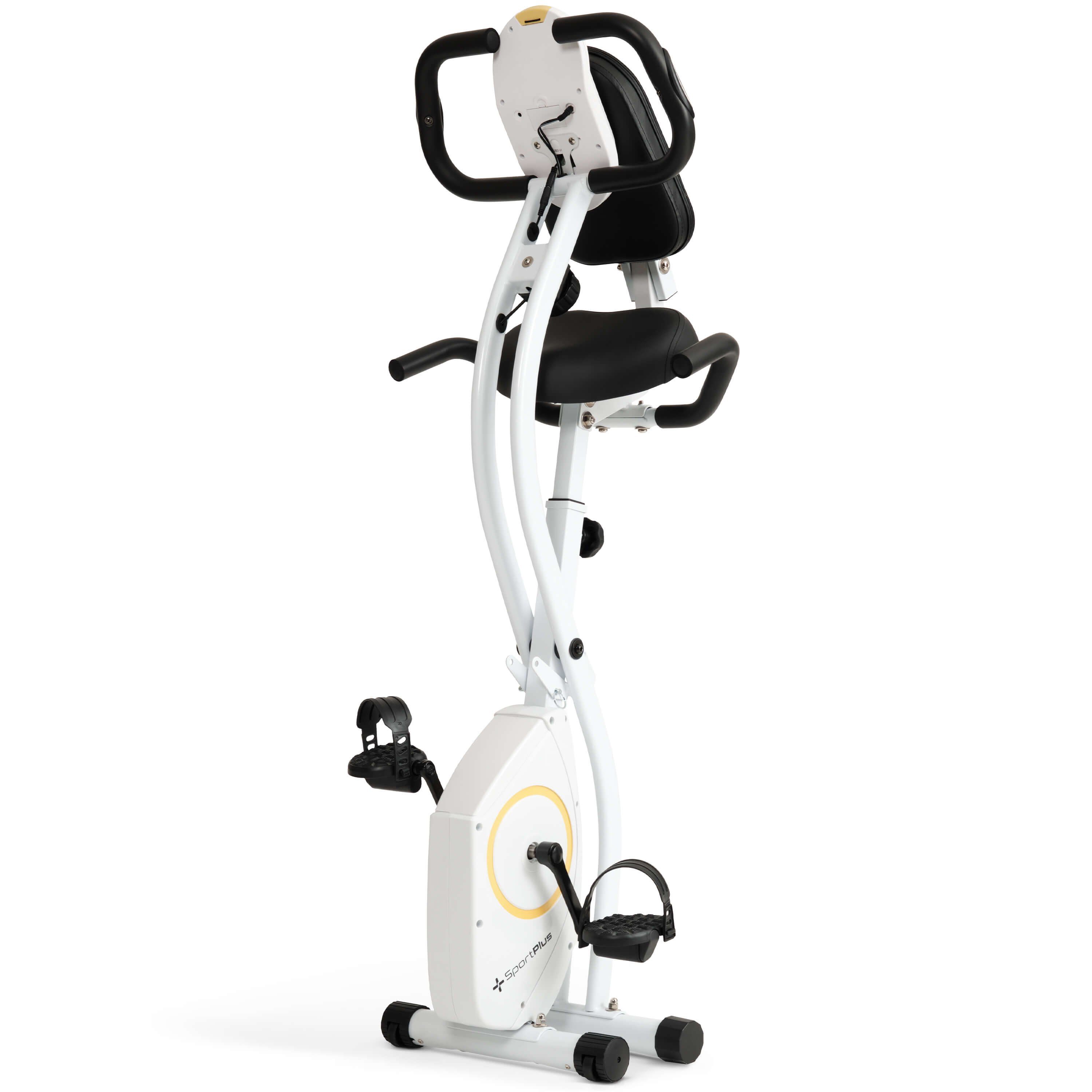SportPlus Heimtrainer SP-HT-1300-W-iE, Heimtrainer, X-Bike, klappbar für Zuhause, Rückenlehne, 8 Stufen