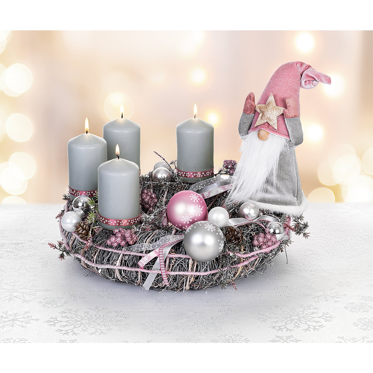 Wichtel aus Stoff, rosa/grau, 35 cm