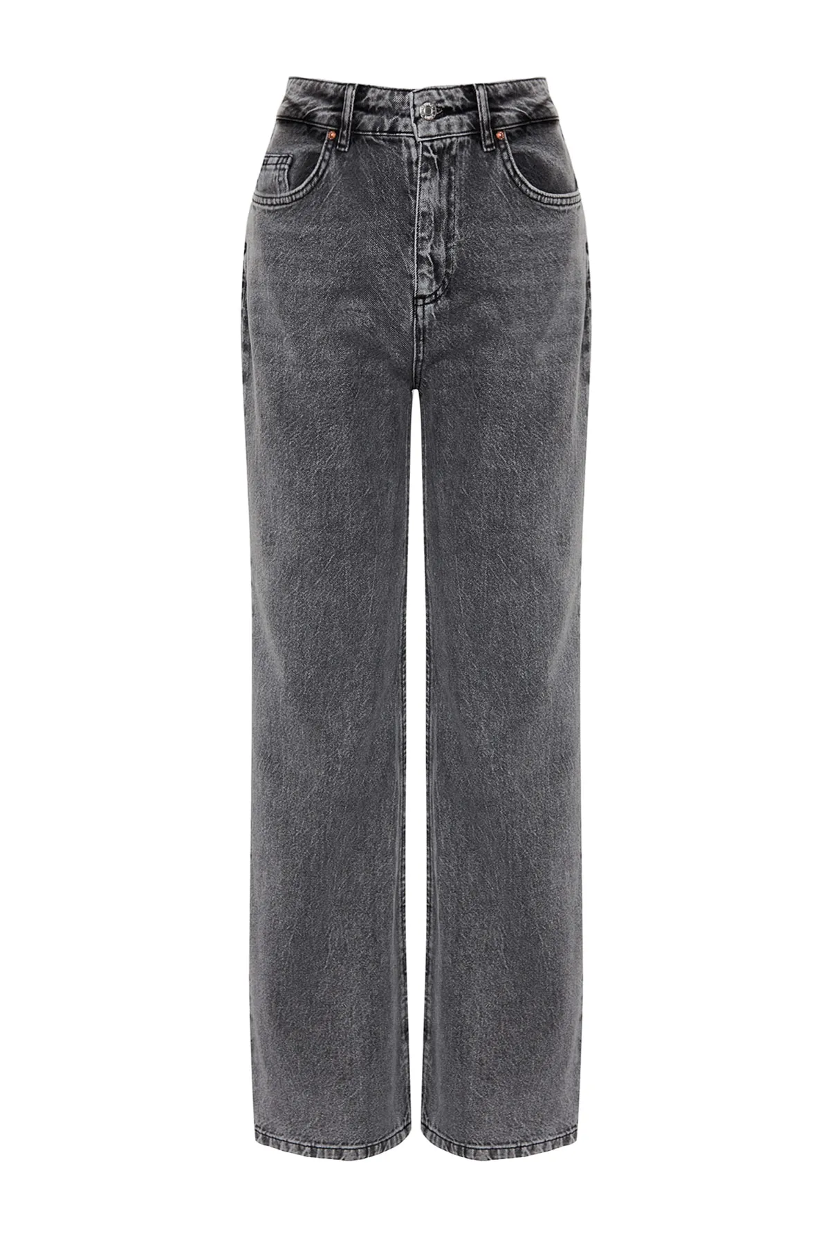 Trendyol Collection  Graue Jeans mit hoher Taille und weitem Bein TWOAW24JE00073