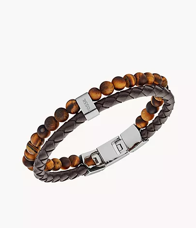 Fossil Herren Armband Tiger's Eye and Brown Leather Bracelet