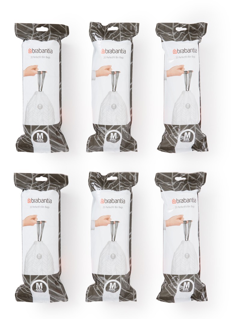 Sacs poubelle Brabantia PerfectFit, code M, 60 litres, lot de 6 x 20 pièces