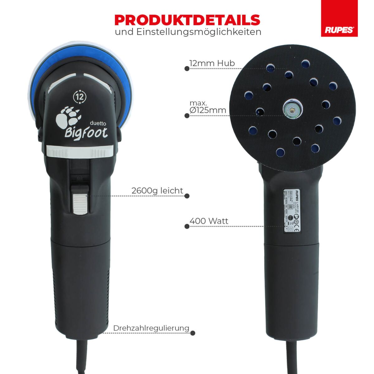 Rupes BigFoot LHR 12E Duetto Exzenterpoliermaschine Basis Kit, 8-teilig