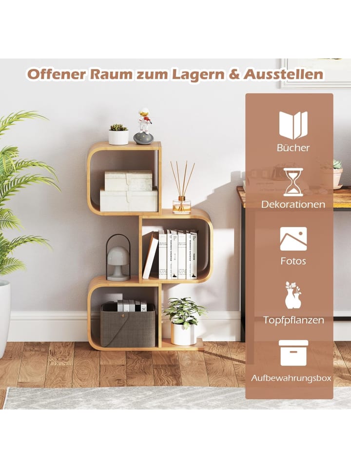 COSTWAY Bücherregal S-förmig 100cm in Hellbraun günstig kaufen onesize